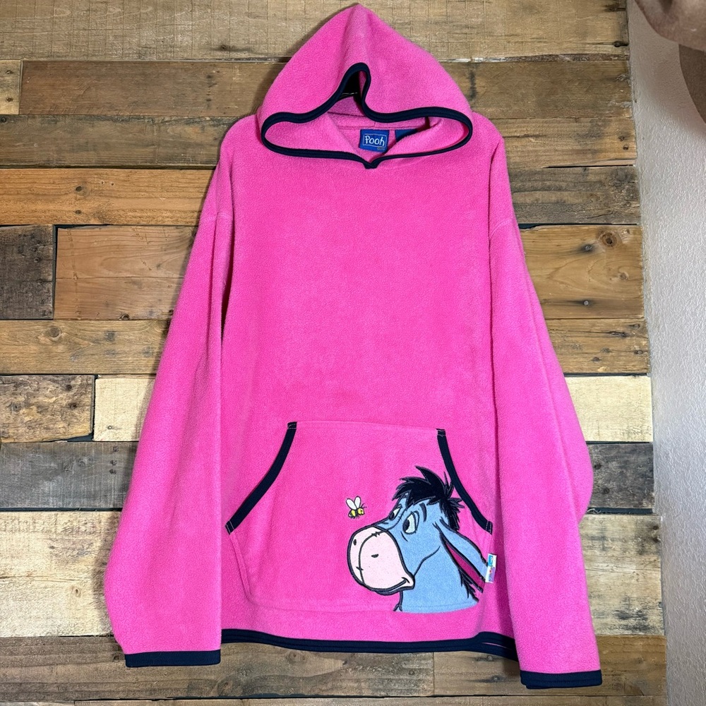 Vintage Disney‎ Winnie The Pooh Eeyore Pink Fleece Hoodie Sweatshirt Large